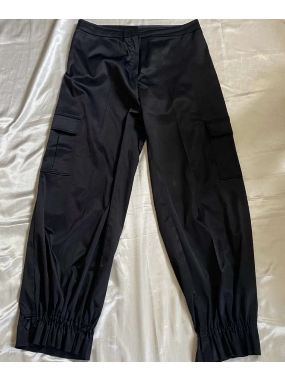 Black Satin Cargo Pants -Classic Utility Style